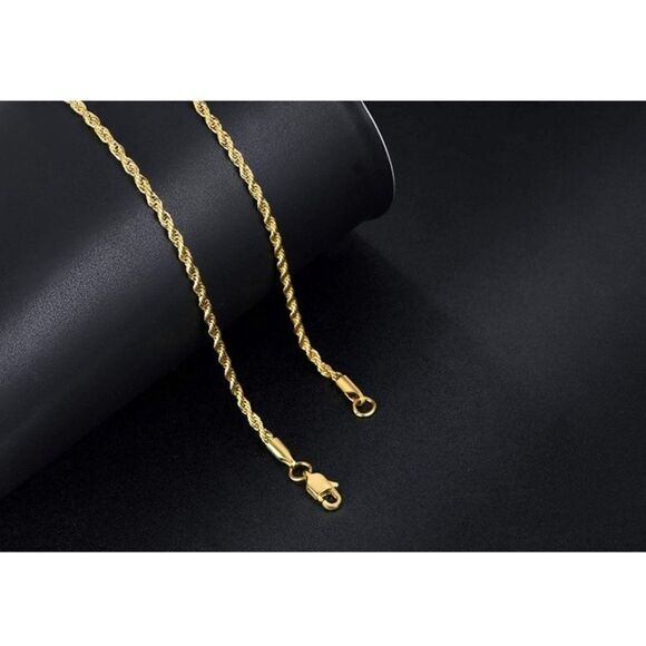 NEW 18k Real Gold Plated Rope Chain Necklace - Picture 5 of 8